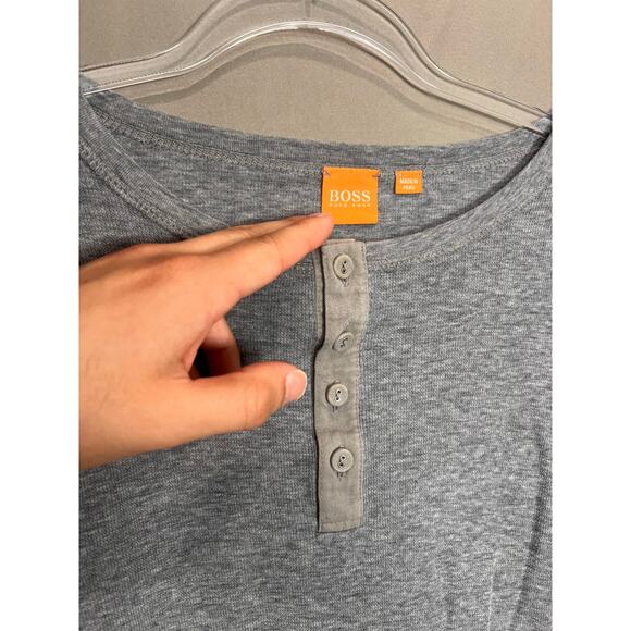 Hugo Boss Henley Shirt Mens L Gray Cotton Long Sleeve Casual Comfort Cozy Orange - Picture 5 of 16